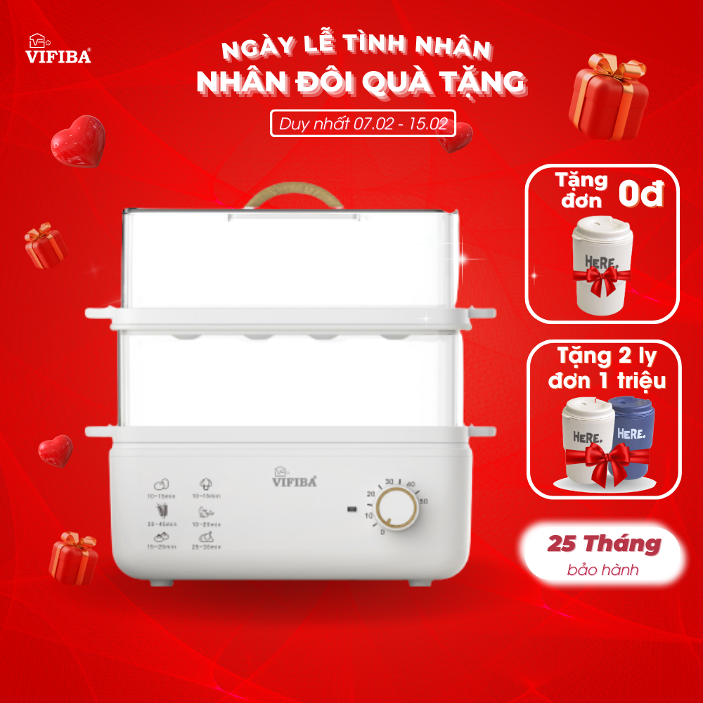 Nồi Hấp Điện 2 Tầng Đa Năng Hàng Chính Hãng VIFIBA, Thể tích 21L - Dung Tích 10L - Hấp Gà Nguyên Con, Công Suất Lớn, Chức Năng Hẹn Giờ Thông Minh