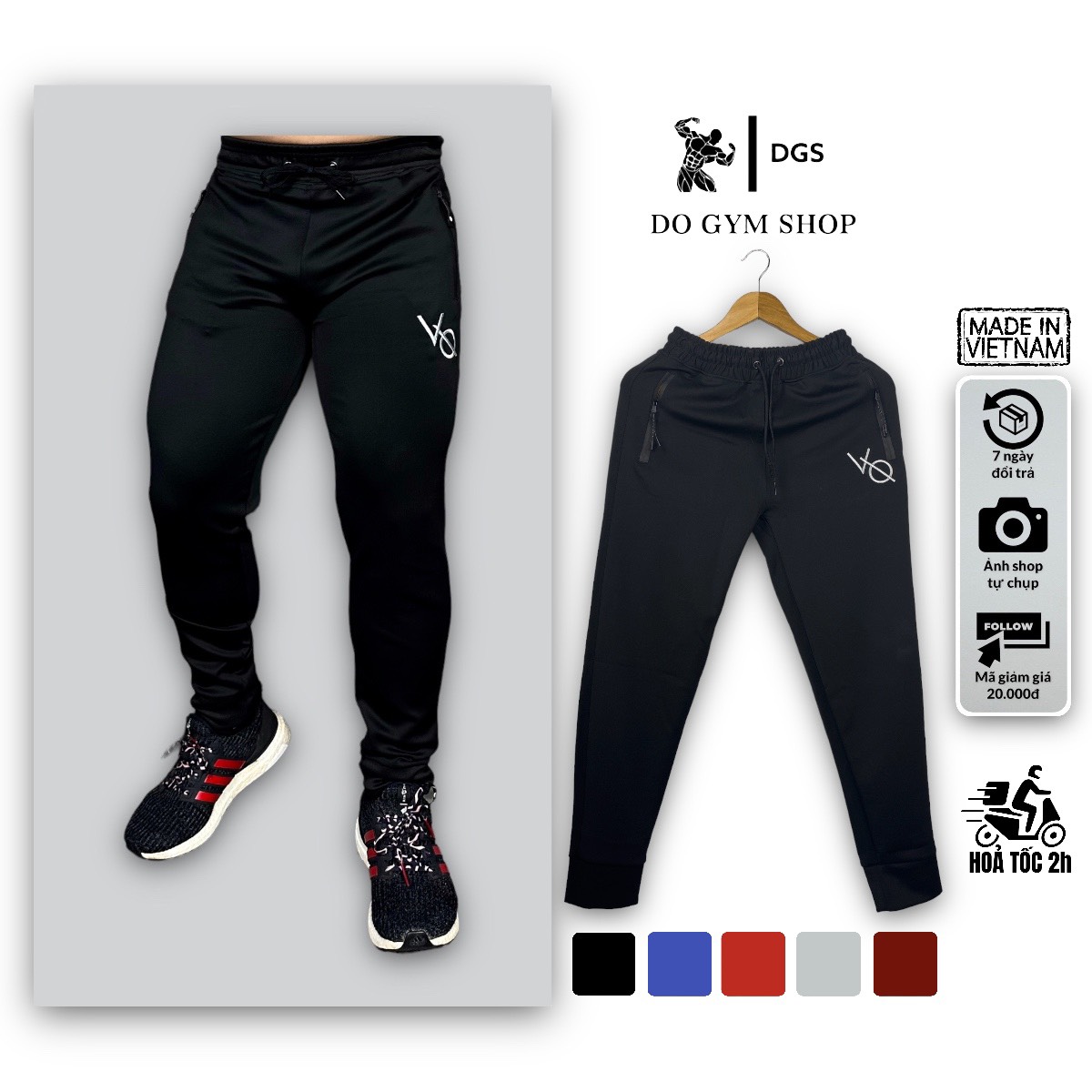 Quần jogger nam tập gym DO GYM SHOP logo thêu, thun poly 4 chiều thoáng mát