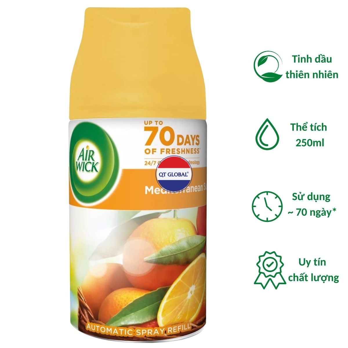 Bình xịt thơm phòng Air Wick Mediterranean Sun 250ml QT06519 - hương cam tươi