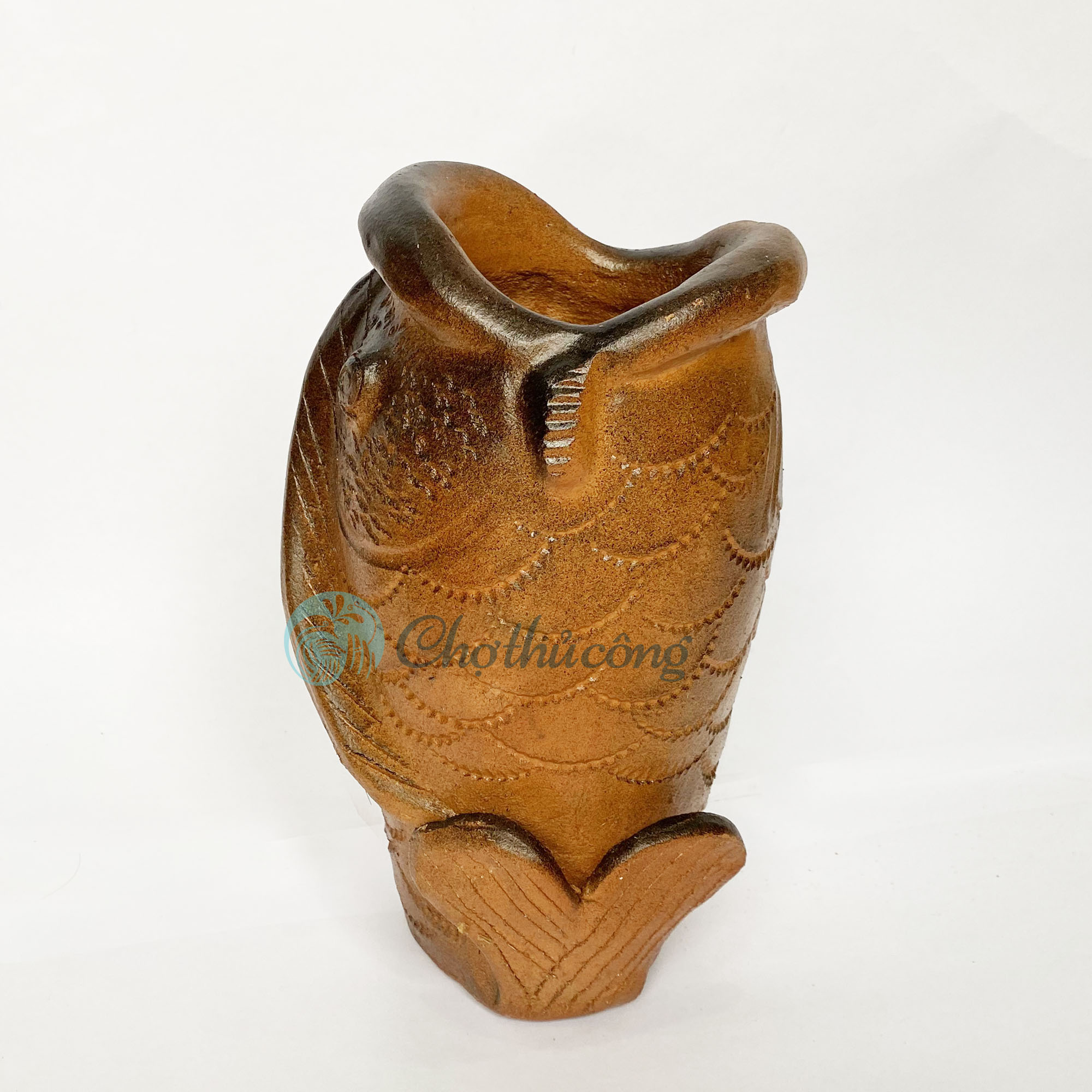 Bình gốm cắm hoa decor cá chép , lọ hoa - chậu đất nung thủ công Gốm Chăm Bàu Trúc dùng trang trí handmade terracotta