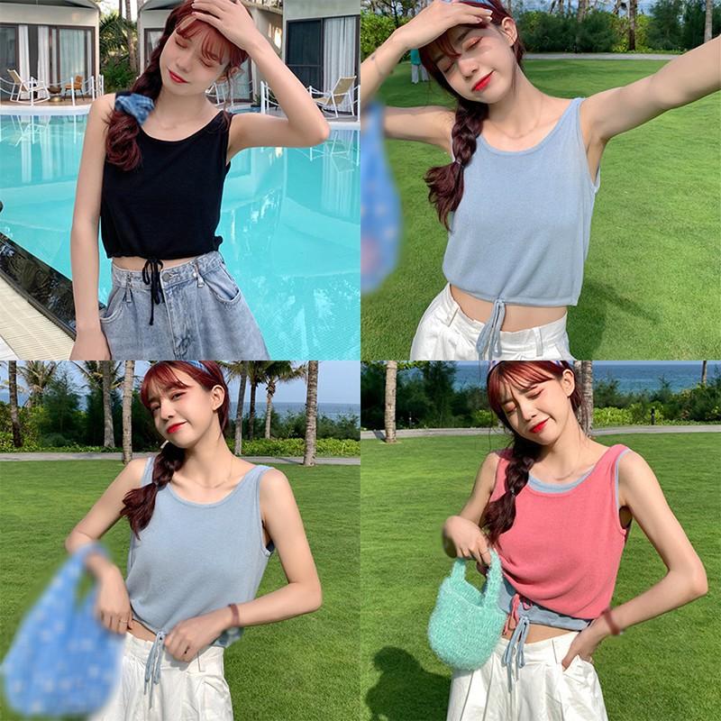 Áo Tank Top Thiết Kế Dây Rút Xinh Xắn Cho Nữ