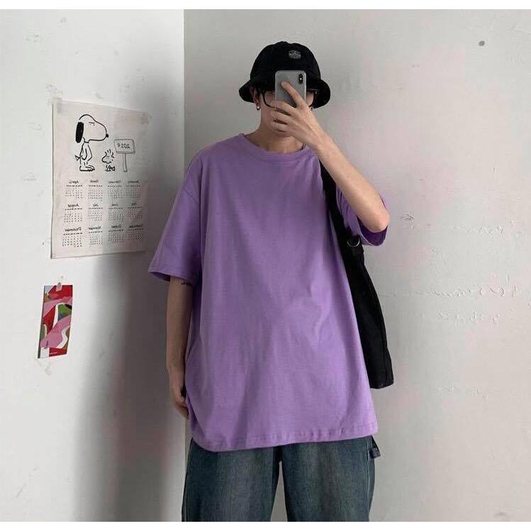 Áo thun tay lỡ form rộng áo phông nam nữ oversize T shirt TRƠN chất cotton mềm mịn dày dặn form 50-70kg mặc