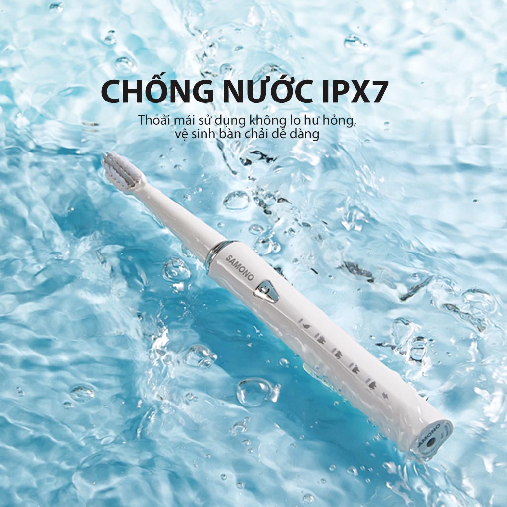 Bàn chải điện Samono Tần số rung 30000 lần/ phút 5 chế độ đánh răng chống nước IPX7 dung lượng pin lớn SW-ET01 HÀNG CHÍNH HÃNG