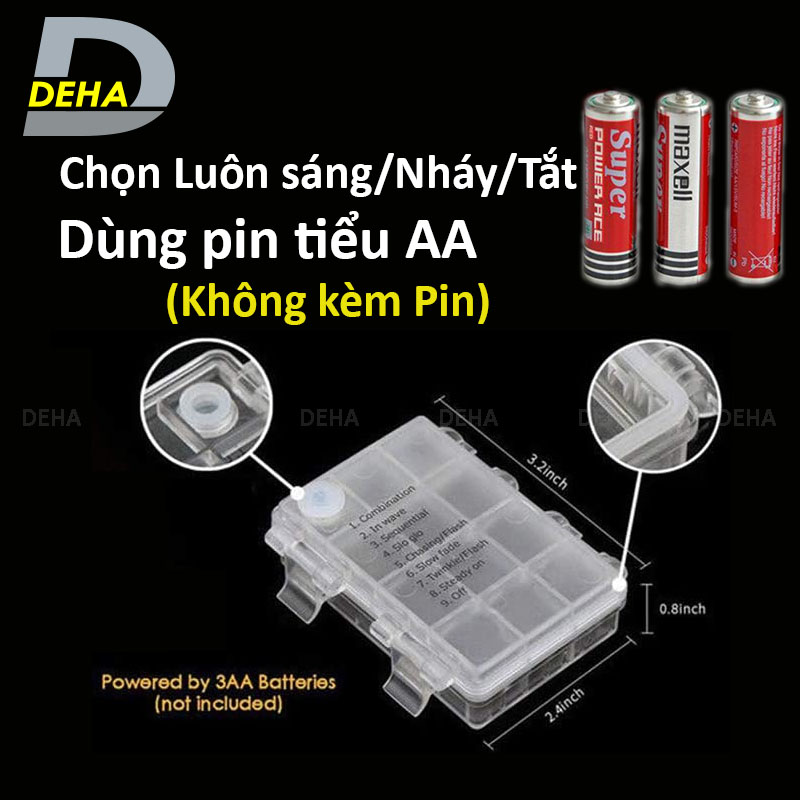 [Hộp pin kèm điều khiển 8 chế độ] Dây đèn led bóng tròn bọt bi pha lê độc đáo trang trí nguồn pin chống nước điều khiển từ xa 8 chế độ sáng, nhấp nháy màu