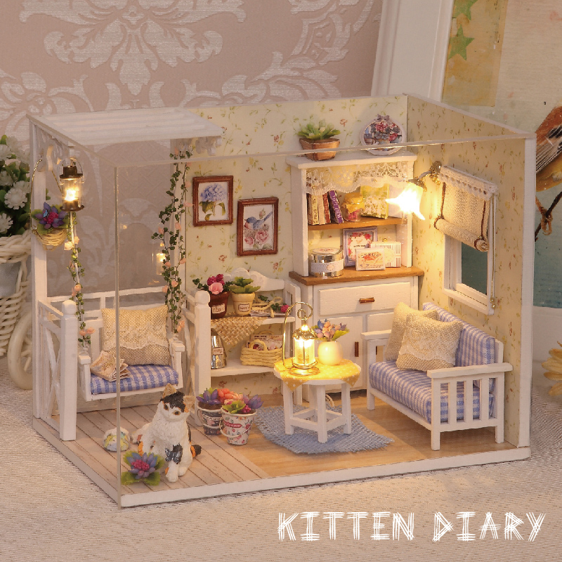 Nhà búp bê Ngôi nhà thu nhỏ lắp ghép Kitten Diary