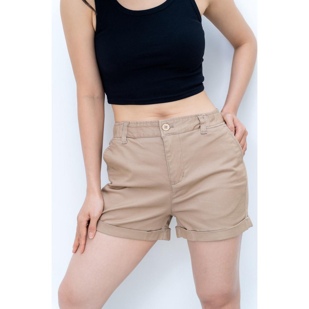 Quần short kaki nữ lưng thun BLOSS - Vải cotton kaki nhung mịn, co giãn phong cách Hàn Quốc GINE STORE