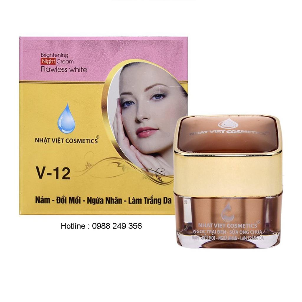 KEM NÁM ĐỒI MỒI NGỪA NHĂN LÀM TRẮNG DA NGỌC TRAI ĐEN SỮA ONG CHÚA V12 NHẬT VIỆT COSMETICS 13G - 20G