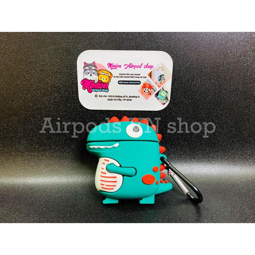 Bao Case Ốp dành cho Airpods 1/2 &amp; Airpods Pro khủng long xanh đỏ silicon 3D