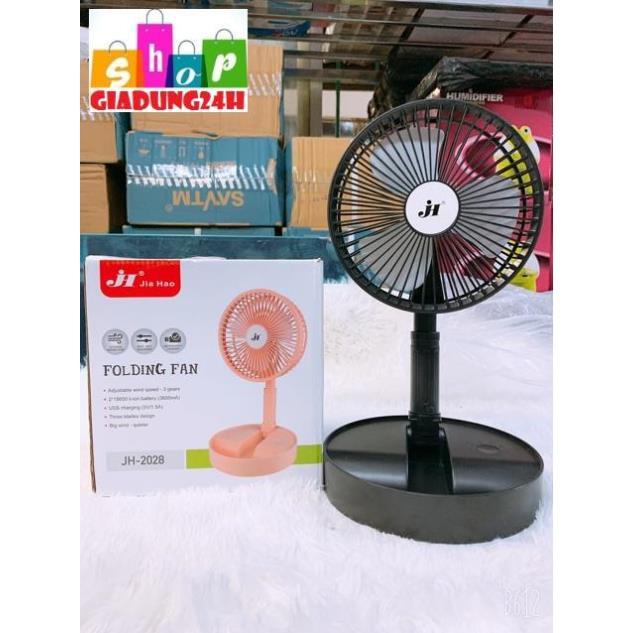 {}Quạt tích điện mini màu hồng cực xinh -Pin 3600mA HJ 2028 gấp gọn hình tròn, sử dụng pin sạc-Giadung24h