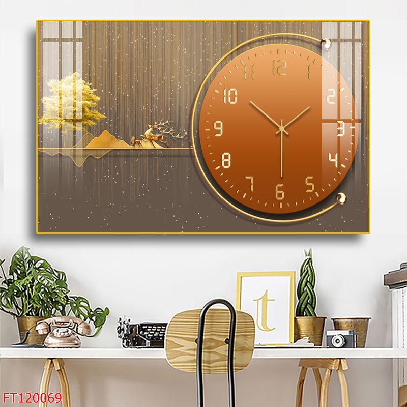 Tranh Đẹp Treo Tường Gắn Kim Đồng Hồ - Đồng Hồ Tráng Gương In Hình Phong Cảnh Và Hươu Đẹp