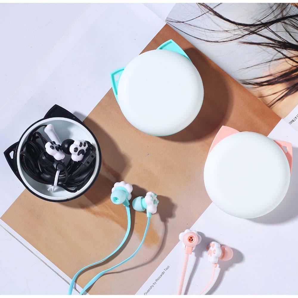 Tai Nghe Nhét Tai Mini Hình Chân Mèo Hoạt Hình Dễ Thương Kèm Hộp Đựng Cho Nữ