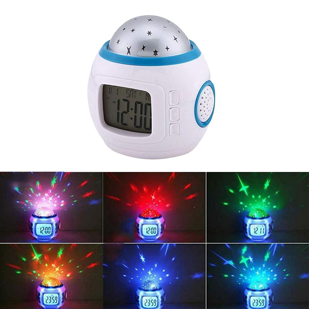 Sky Star Night Light Projector Lamp Kids Bedroom Music Alarm Clock White