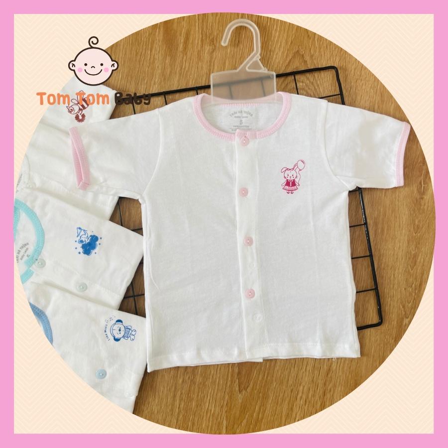 Áo Sơ sinh cotton 100% Thái Hà Thịnh | Mẫu Tay Ngắn Trắng cài nút giữa | Size 1-5 cho bé sơ sinh - 11kg