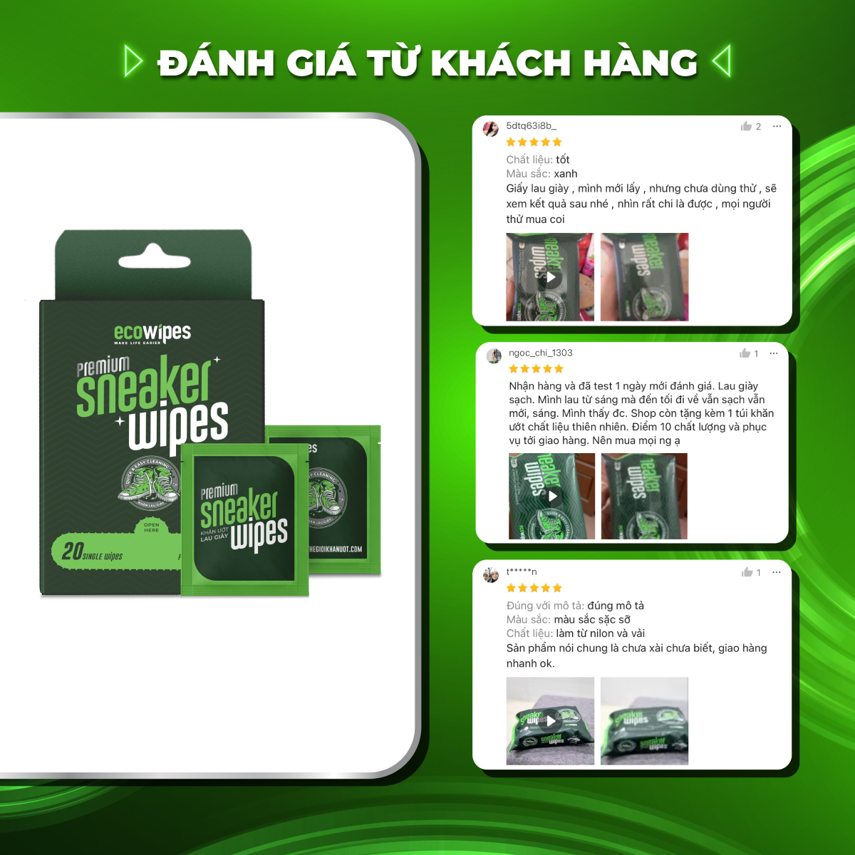 Hộp 20 khăn ướt lau giày thể thao Sneaker Wipes travel size gói 1 tờ Premium siêu sạch