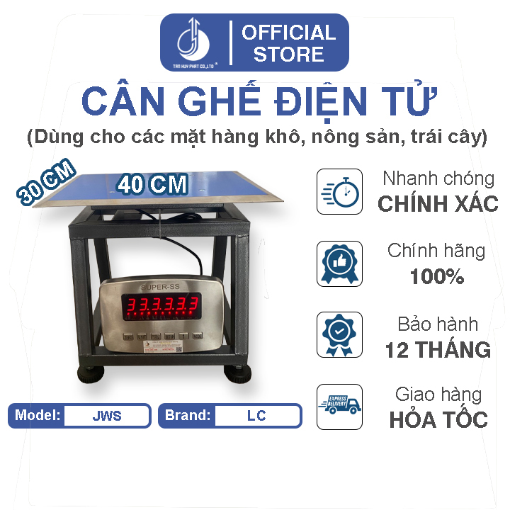 Cân Ghế Điện Tử JWS - Mặt Bàn Cân 300x400MM - Đầu Chỉ Thị Chống Nước