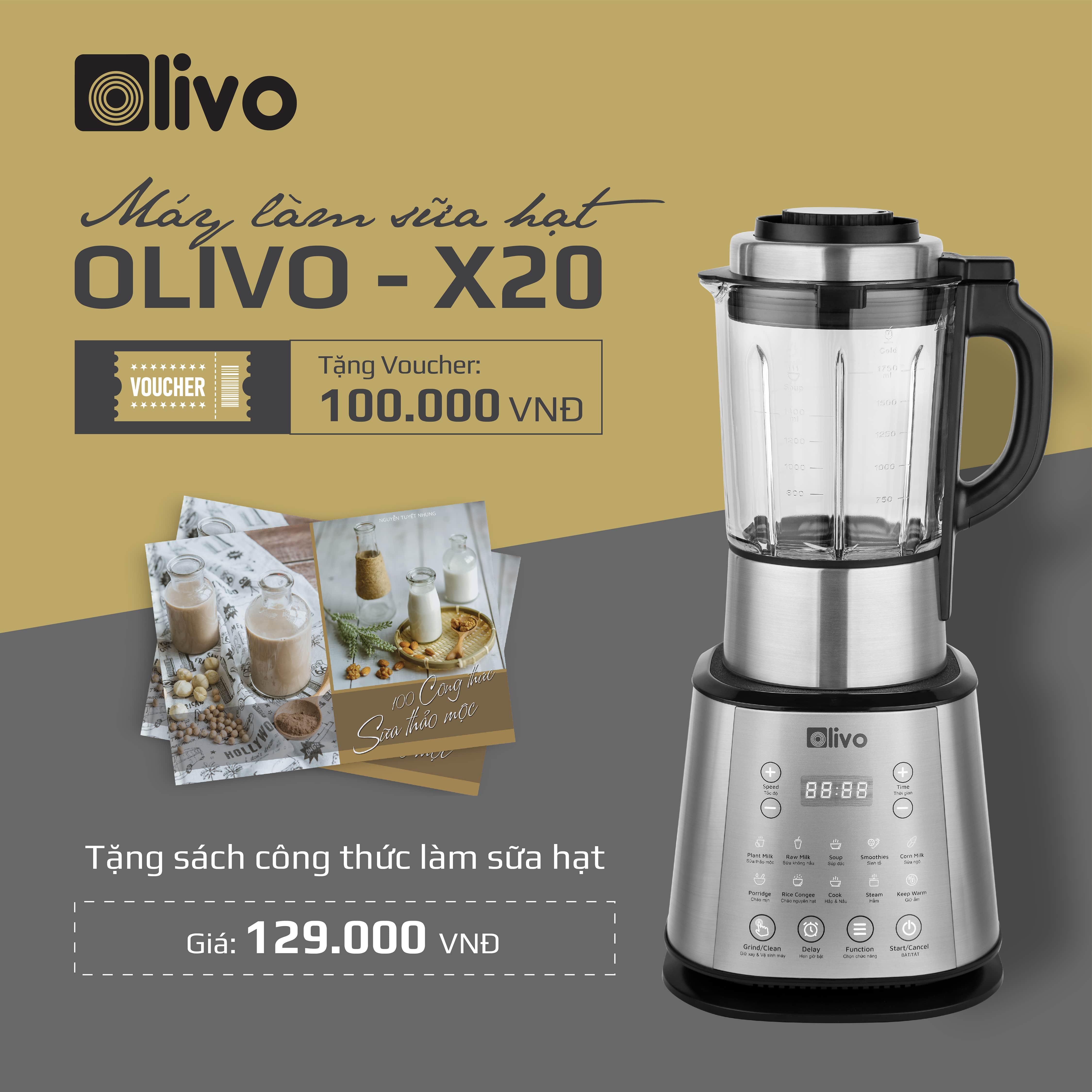 [CHÍNH HÃNG] Máy Làm Sữa Hạt OLIVO X20 - Chống Tràn - Xay Mịn Không Cần Lọc - Máy Xay Nấu Đa Năng - Thương Hiệu Mỹ