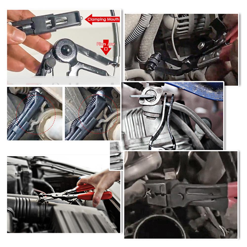 9 PCS Flexible Wire Long Reach Hose Clamp Pliers Kit Automobile Hose Remover Pliers Fuel Oil Water Separation Swivel Angled Flat Band Clic-R Collar Pliers Auto Repairing