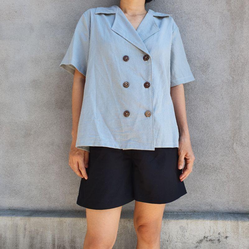 Áo sọc xanh 6 nút