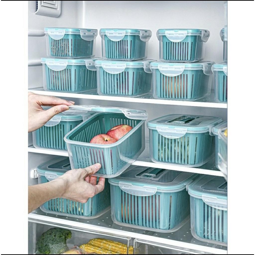Bộ 5 Hộp Đựng Đồ, Thực Phẩm Bảo Quản Tủ Lạnh Đa Năng Kèm Rổ Có Nắp Đậy Thiết Kế 2 Lớp Cao Cấp.