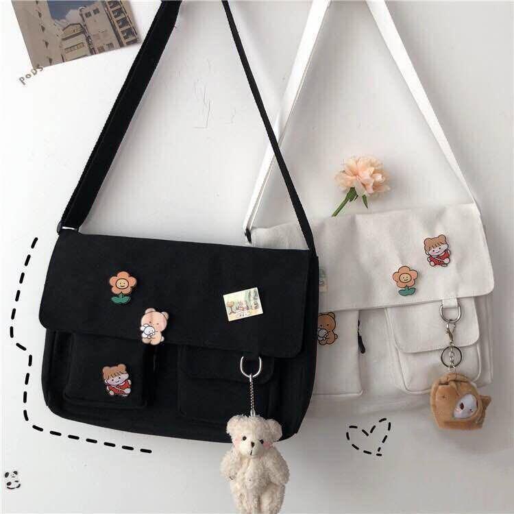 Women's New Mesh Red Canvas Female Student Korean Style Crossbody All-Matching Large Capacity Retro Cute Schoolbag