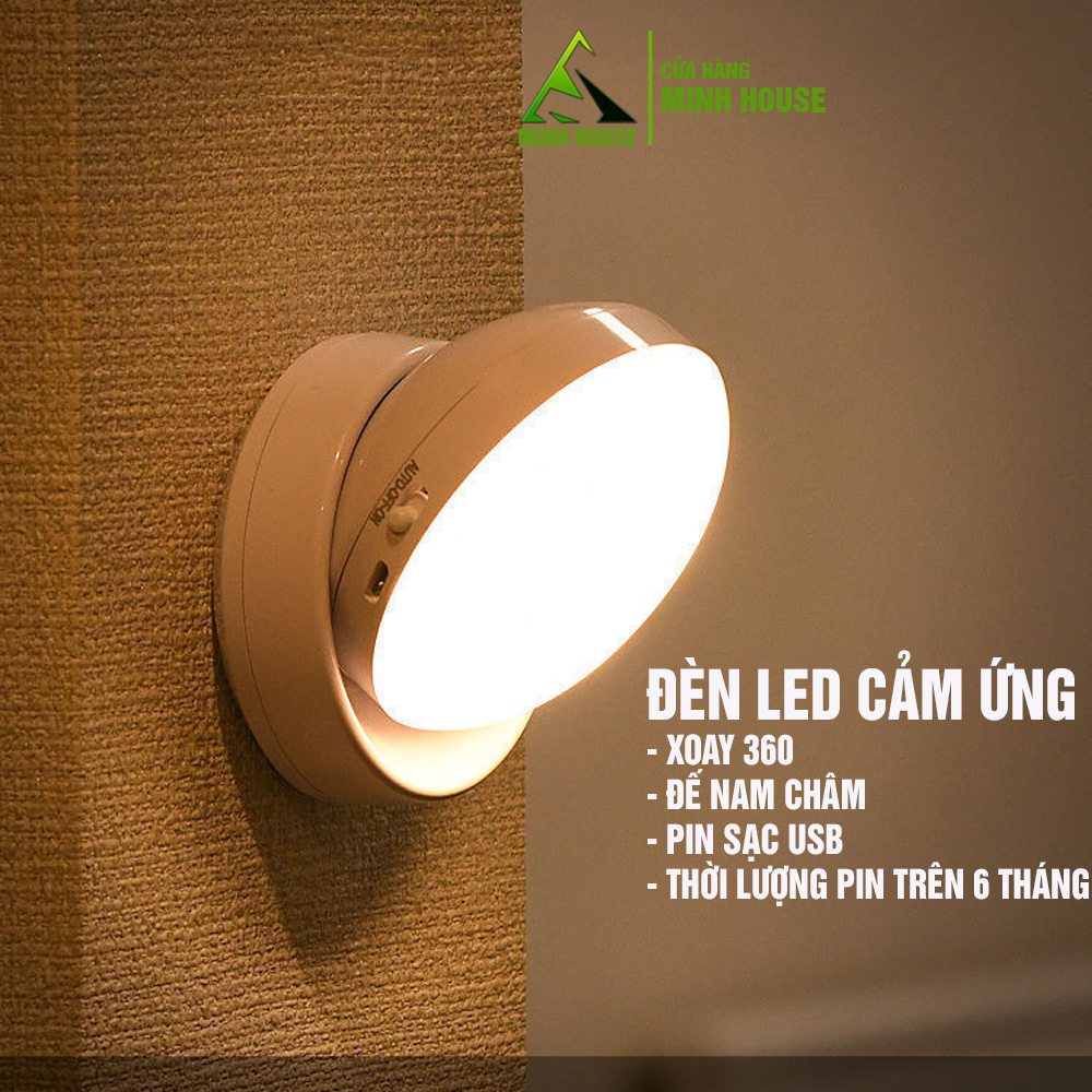 Đèn LED cảm ứng, cảm biến thông minh không dây, Pin sạc, nhận diện người có nam châm gắn tường xoay 360 độ làm đèn học, cho phòng ngủ, nhà vệ sinh, cho tủ quần áo, cầu thang, ban công, hành lang - MH2011