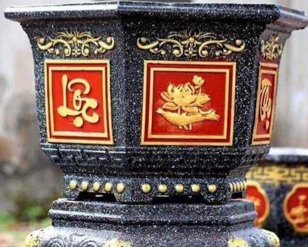 Khuôn đúc chậu cảnh lục giác 45 Phúc Lộc Thọ và hoa Sen