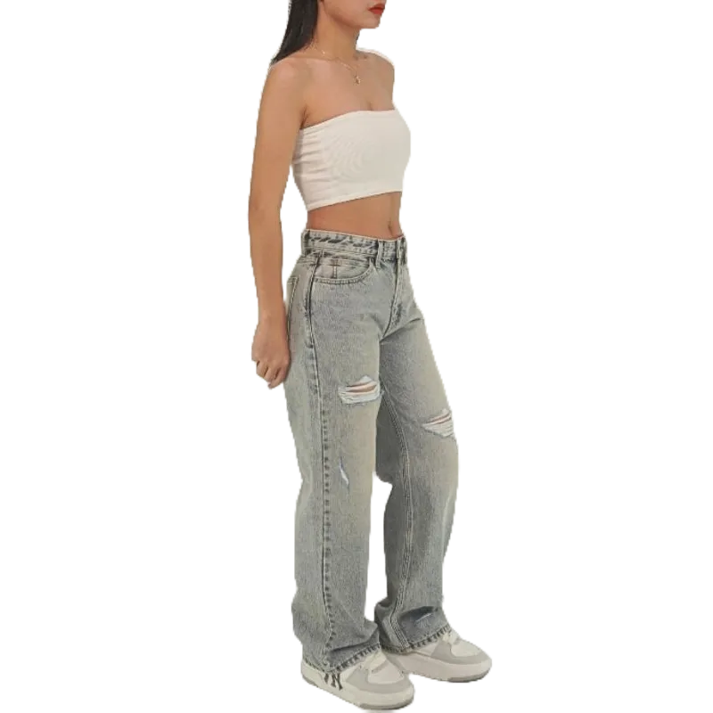 Áo khoác jean nữ đai kiểu A3,Quần ống rộng P13, phong cách thương hieu Samma Jeans