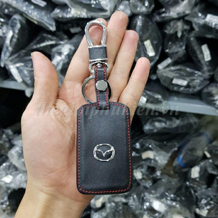 Bao da bảo vệ chìa khóa xe Mazda 3 2020 kèm móc đeo Inox