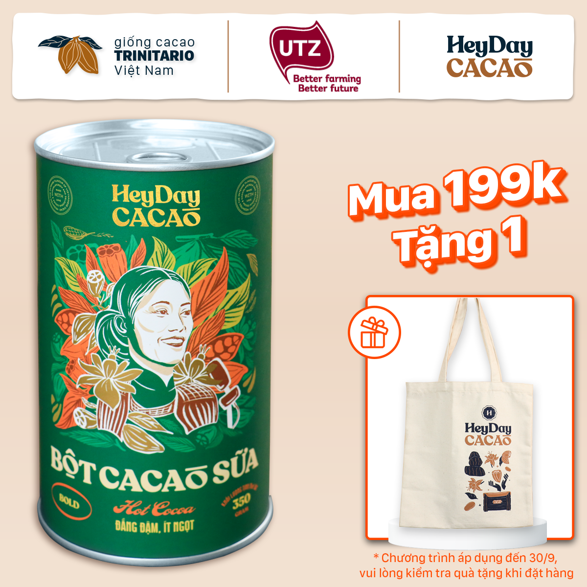 Bột cacao sữa Bold - Đắng đậm, Ít ngọt - Lon 350g - Bộ Sưu Tập sản phẩm &quot;Thật&quot; Heydaycacao