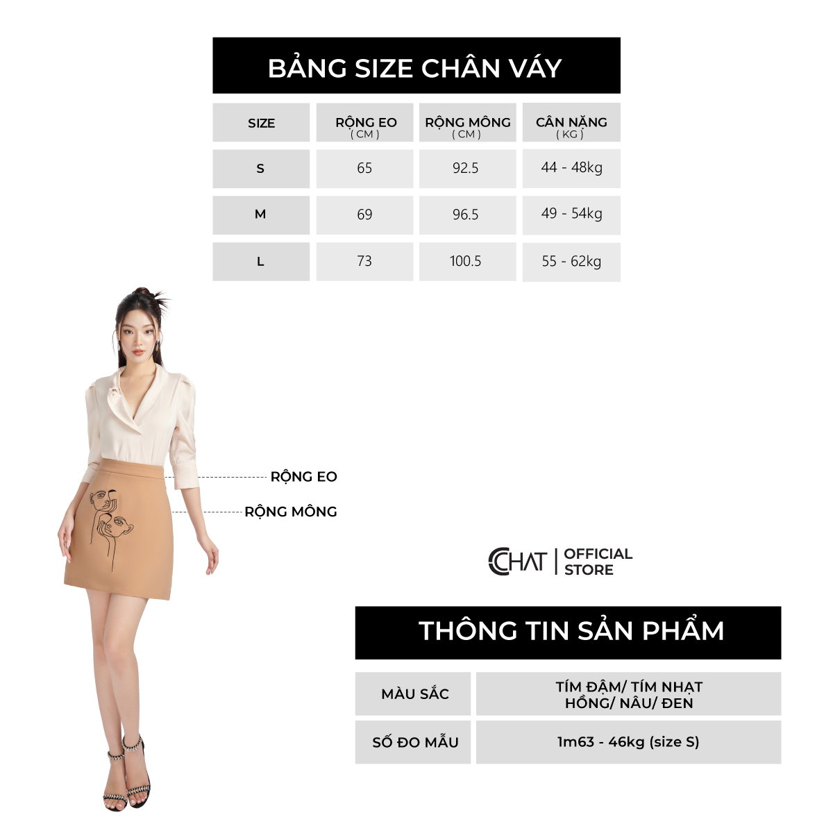 Chân Váy  Dáng Ngắn Chữ A Thêu Họa Tiết Mặt Người Cách Điệu 10CNO0001AT