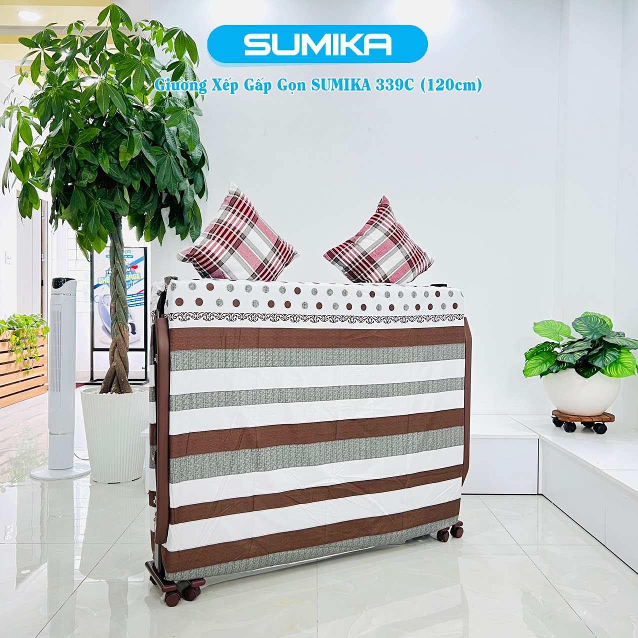 Giường xếp gọn cao cấp SUMIKA 339C, chiều rộng 120cm, khung thép, có bánh xe di chuyển