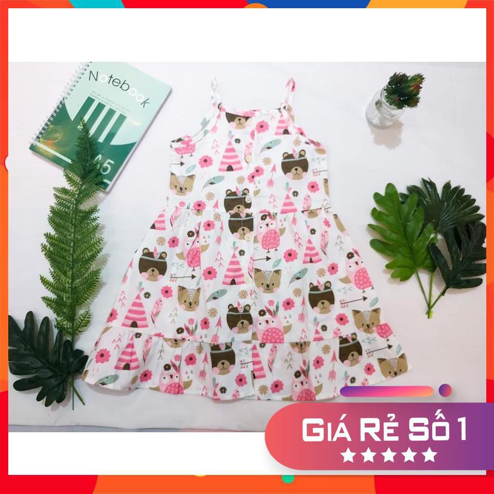 Váy thô hai dây cúc giữa bé gái size 3 - 8T