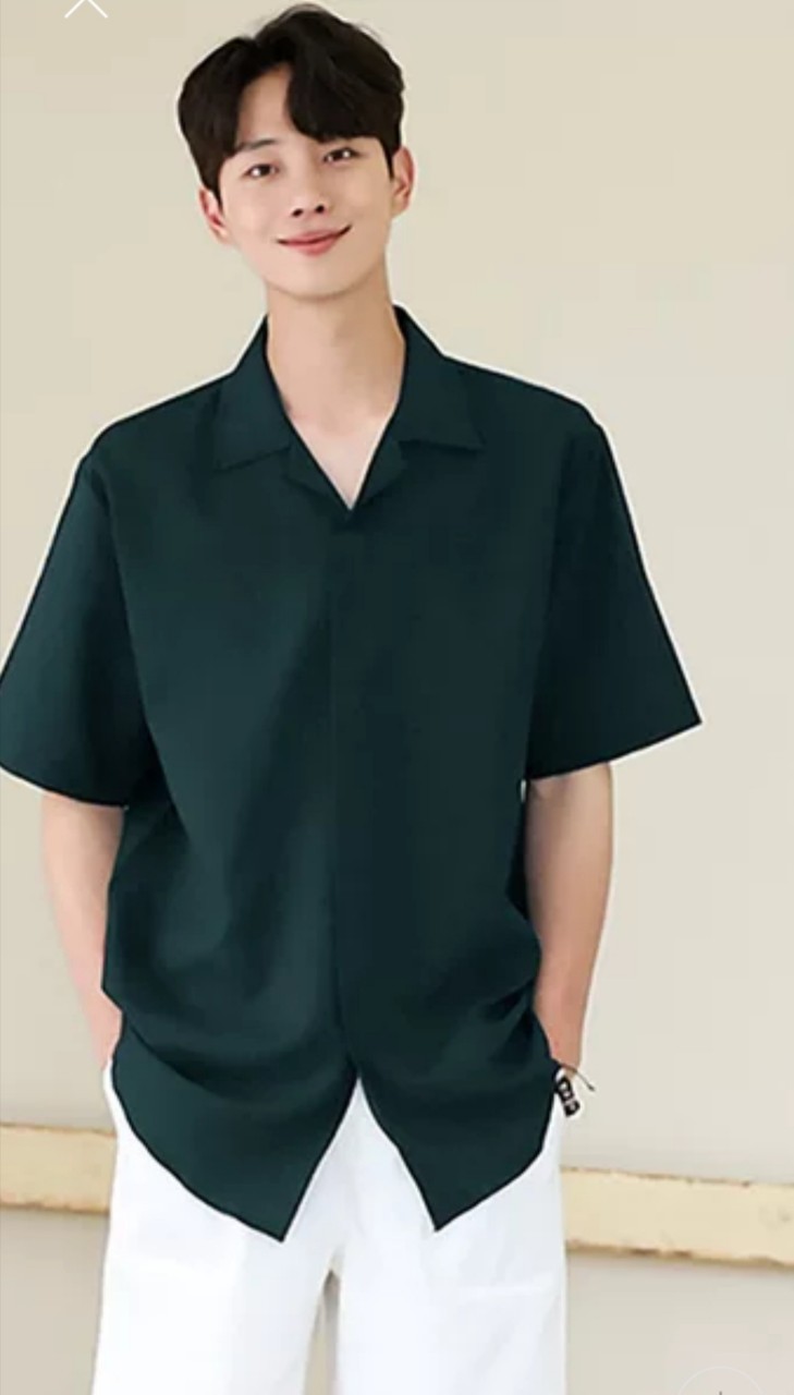 Áo sơ mi cổ vest tay ngắn Unisex thời trang Hàn Quốc