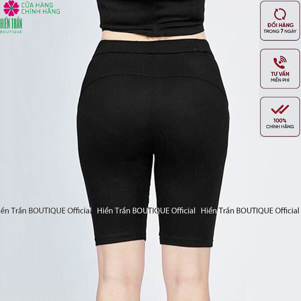 Quần legging nữ Hiền Trần BOUTIQUE nâng mông lưng cạp cao vải thun dày dặn đùi ngố lửng ôm body bó mặc nhà tập gym yoga