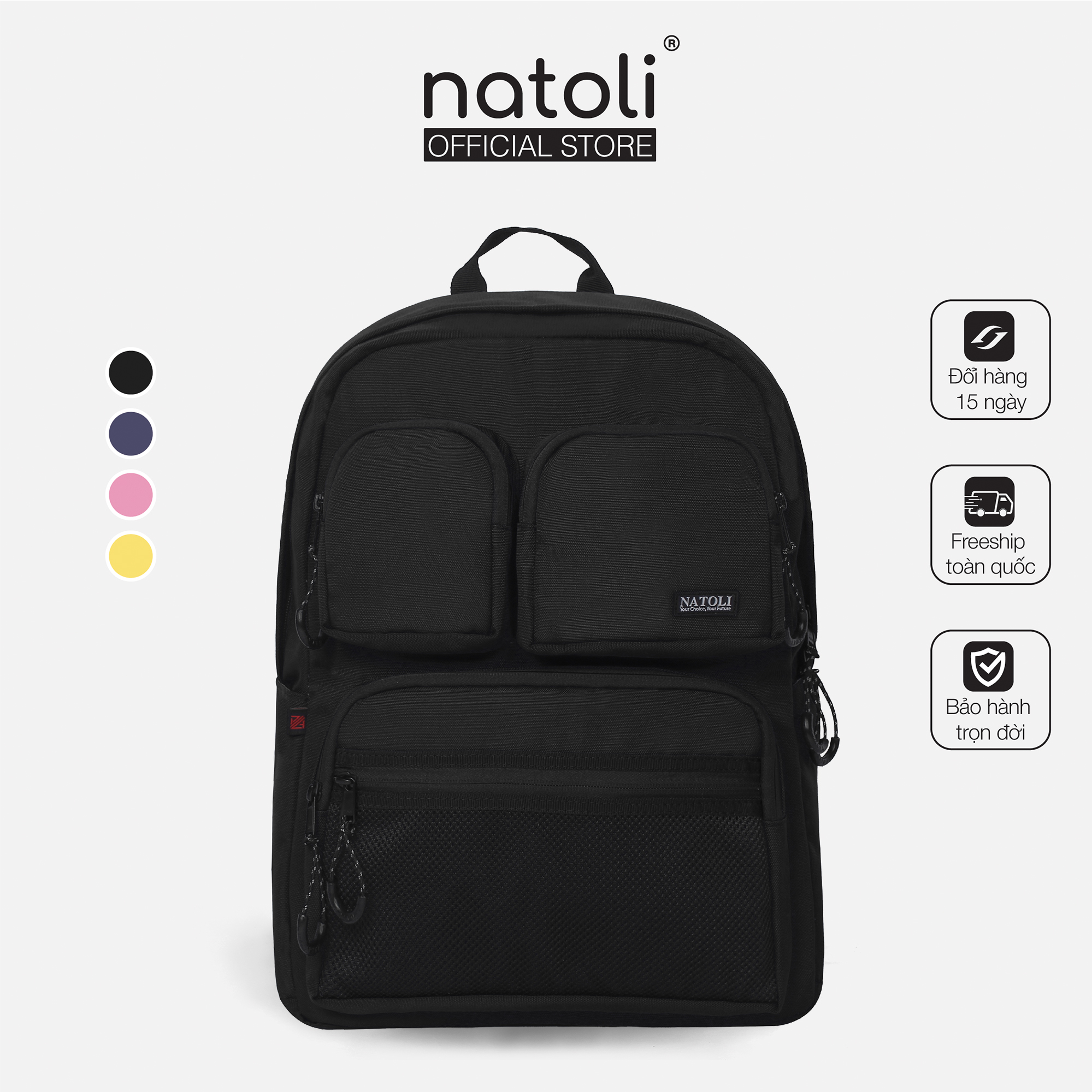 Balo unisex Dynamic Backpack chính hãng NATOLI nhiều ngăn kháng nước siêu nhẹ thời trang phong cách cao cấp