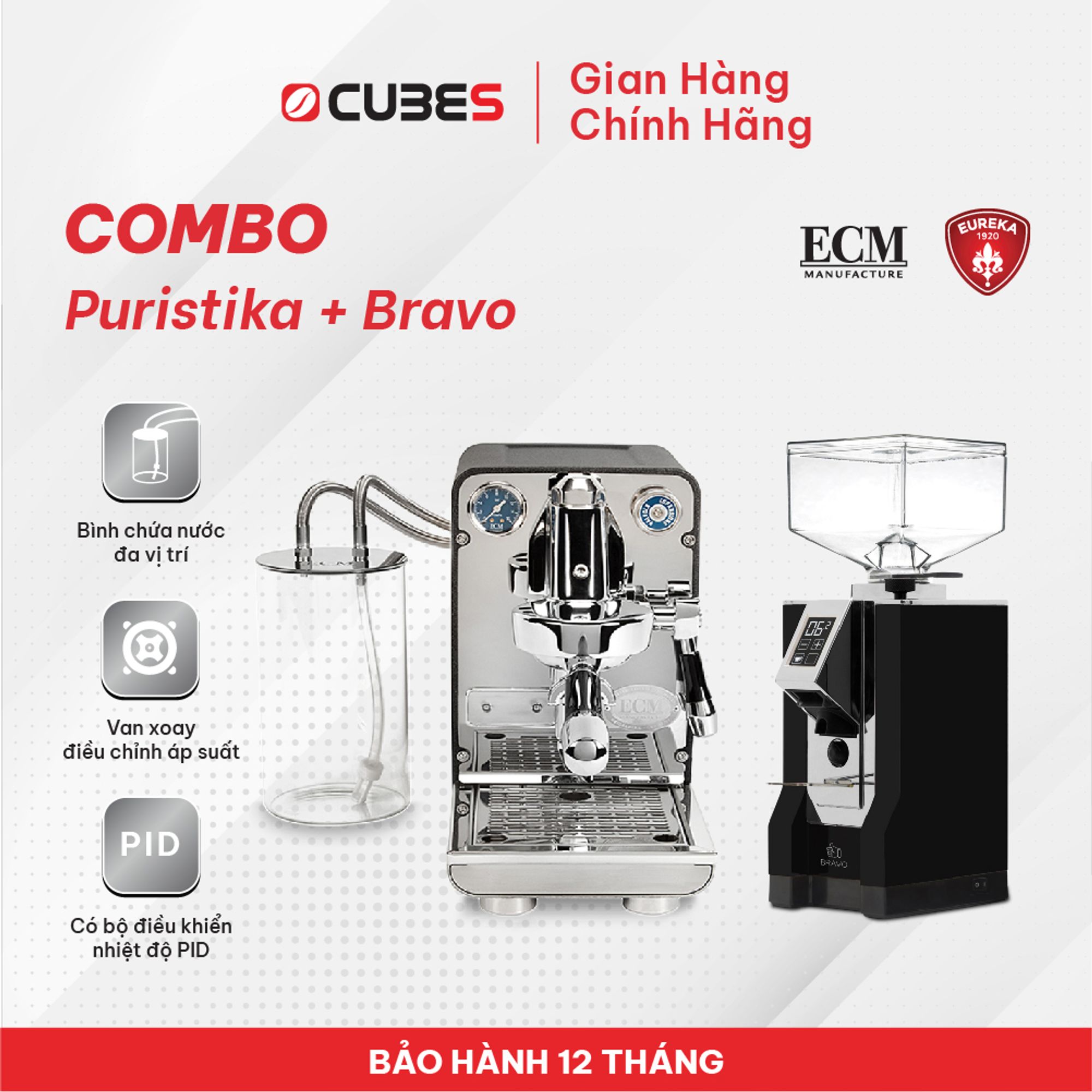 Combo máy pha cà phê ECM Puristika và máy xay Eureka Mignon Bravo - Hàng nhập khẩu