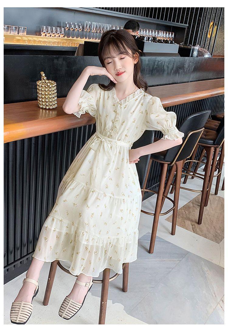 DONGSHOP HOT Váy bé gái mùa hè váy trẻ em hoa chiffon đầm 2023 bé gái lớn cô gái váy mùa hè siêu tiên