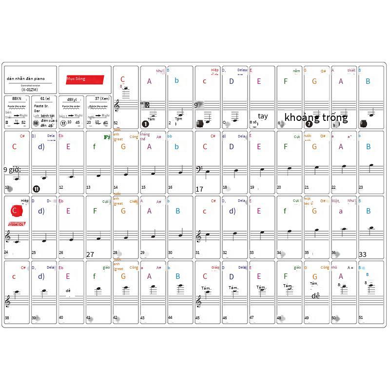 Nhãn dán quy mô đàn piano trong suốt chữ X-01Z thuận lợi nhất Nhãn dán phím đàn piano điện tử 37 phím 49/61/88 phím đàn piano điện