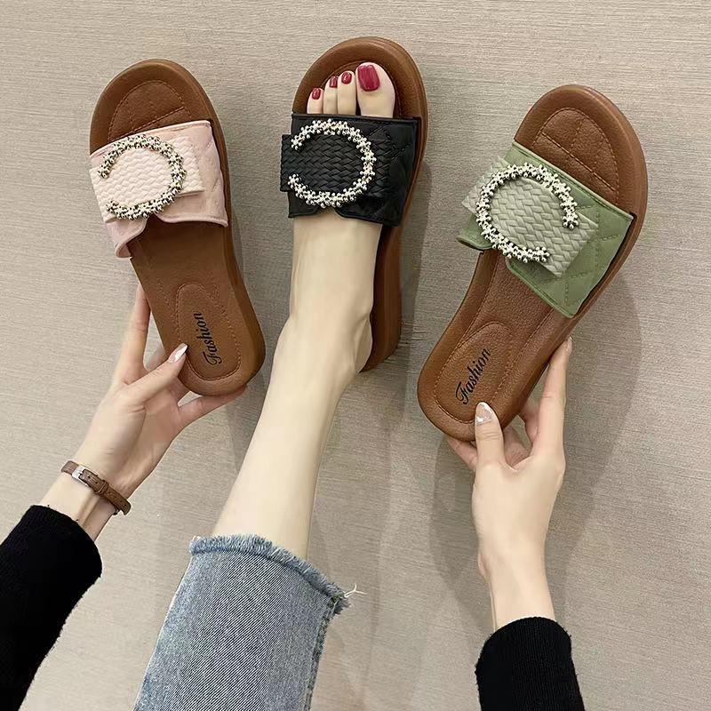 Dép nữ đế cao phối chữ C cao su dẻo cao cấp cực êm chân - LB037 - Shop Dép Đáng Yêu