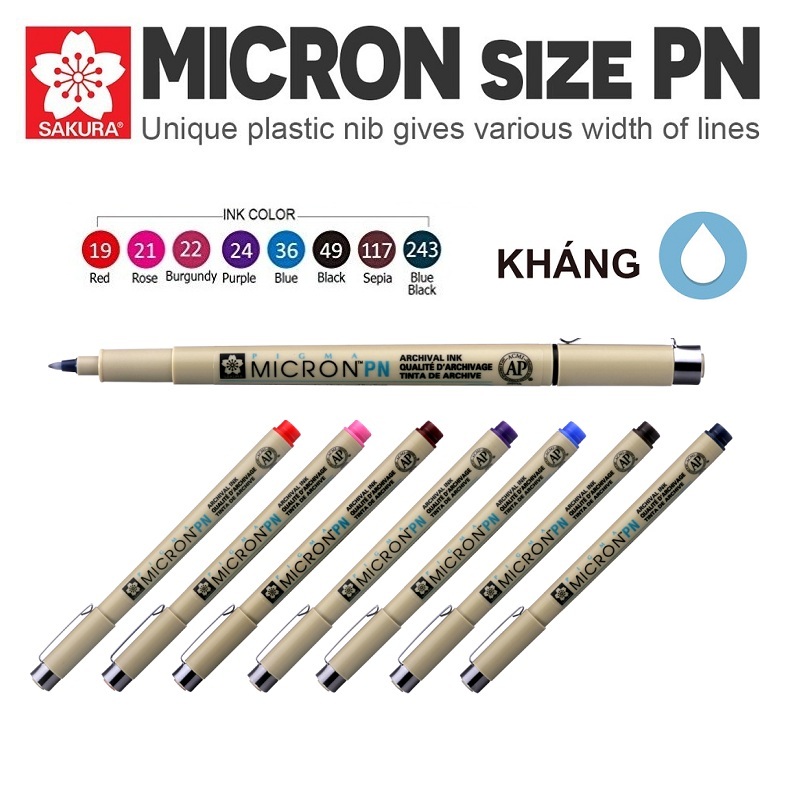 Bộ 8 Bút kim màu đi nét chuyên nghiệp Sakura Pigma Micron ngòi PN