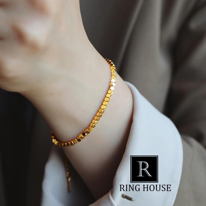 Vòng Tay Lắc Tay Nữ Titan Không Đen Khối Vuông Vintage Ring House