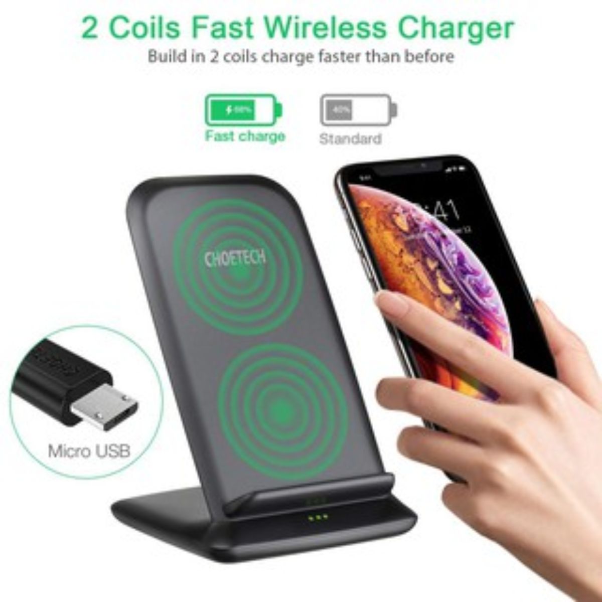 Đế sạc nhanh không dây 15w Choetech T555 dùng sạc cho điện thoại và tai nghe (Hàng chính hãng)