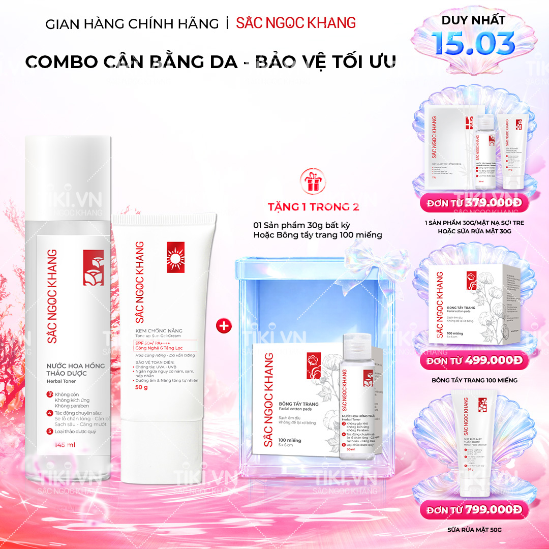 Bộ đôi dưỡng ẩm và bảo vệ da trước ánh nắng Sắc Ngọc Khang: Nước hoa hồng 145ml + Kem chống nắng 50g