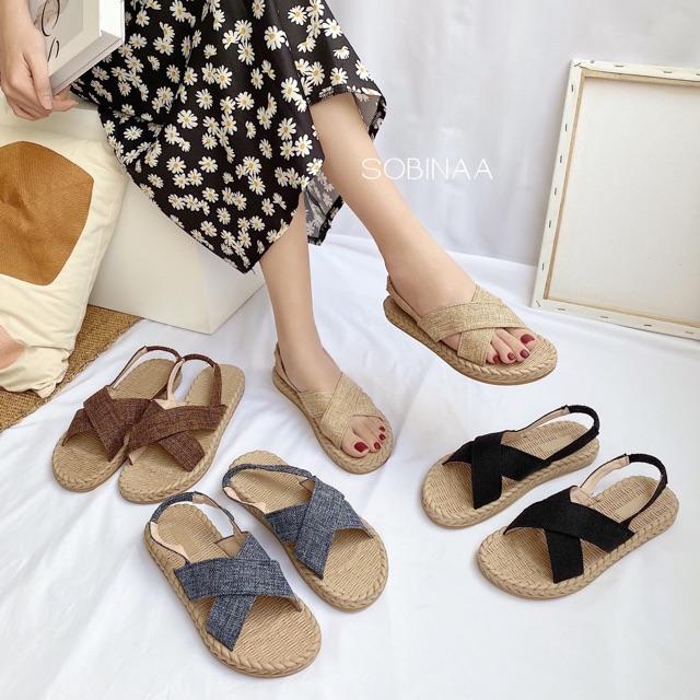 Sandal đế nhựa giả cói siêu bền