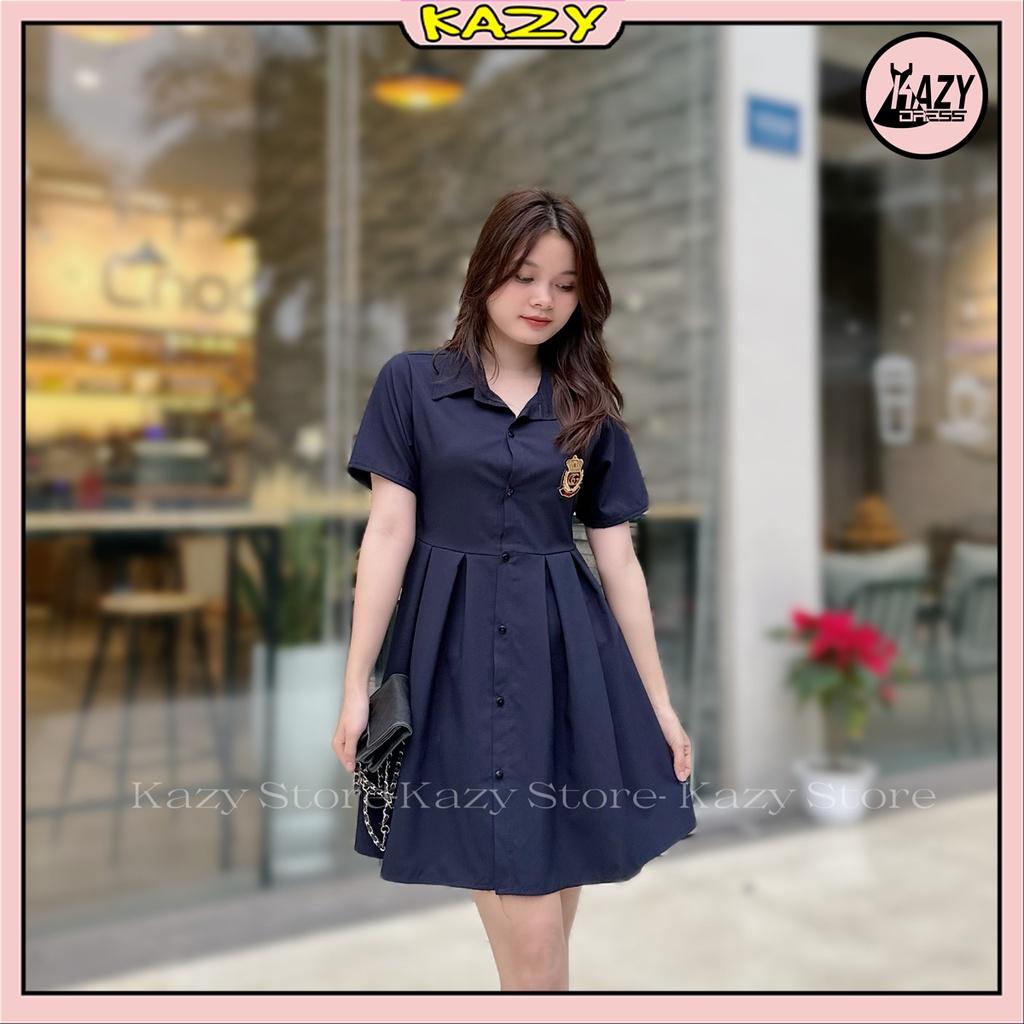 Váy sơ mi logo khoét lung thắt nơ, Váy hở lưng KAZY DRESS V002