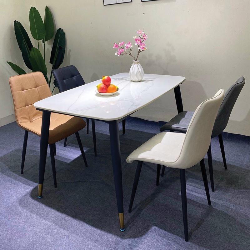 Bộ bàn ăn chân trụ 1m2 + 4 ghế Camila mặt đá ceramic Thương hiệu Nội Thất Bình Long