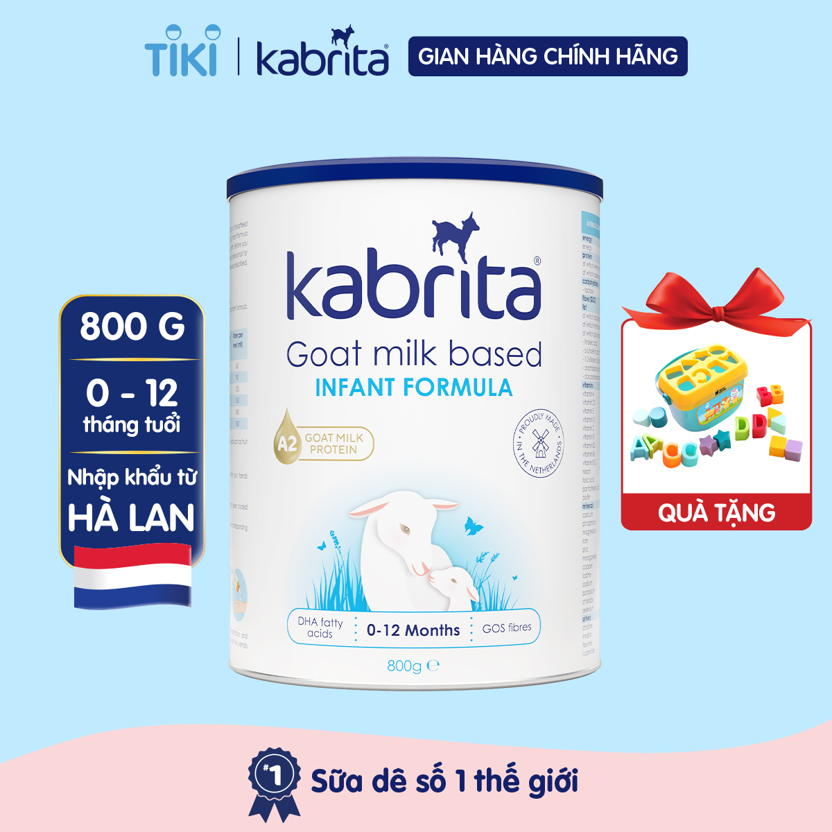 [TẶNG ĐỒ CHƠI THẢ KHỐI] Sữa dê Kabrita số 1 cho trẻ- Lon 800g