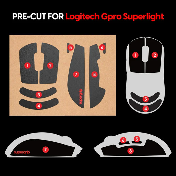 Miếng dán chống trượt Pulsar Supergrip - Grip Tape Precut for Logitech G Pro X Superlight - Hàng Chính Hãng