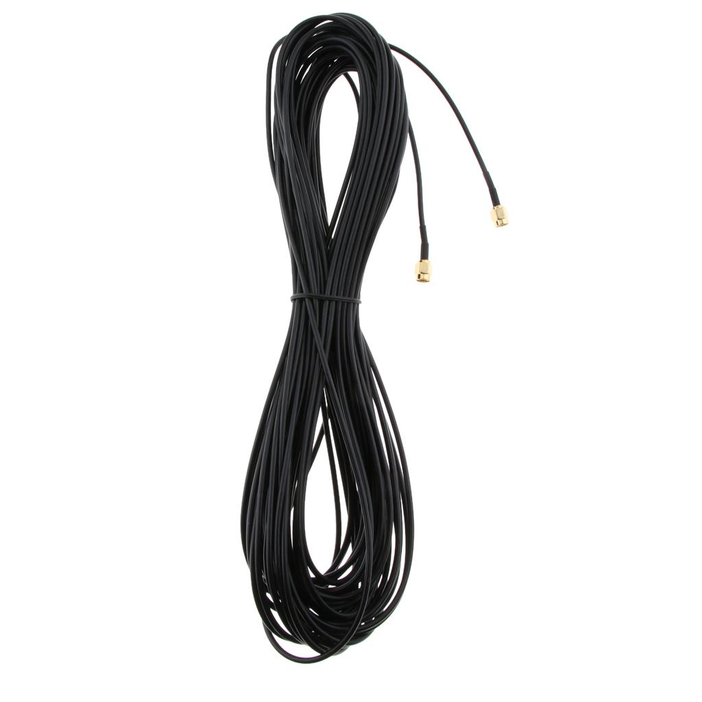 Black RP-SMA Male to Male Coax Extension Cable Adapter for WiFi LAN WAN Router Antenna, 20Meter/65.6Feet