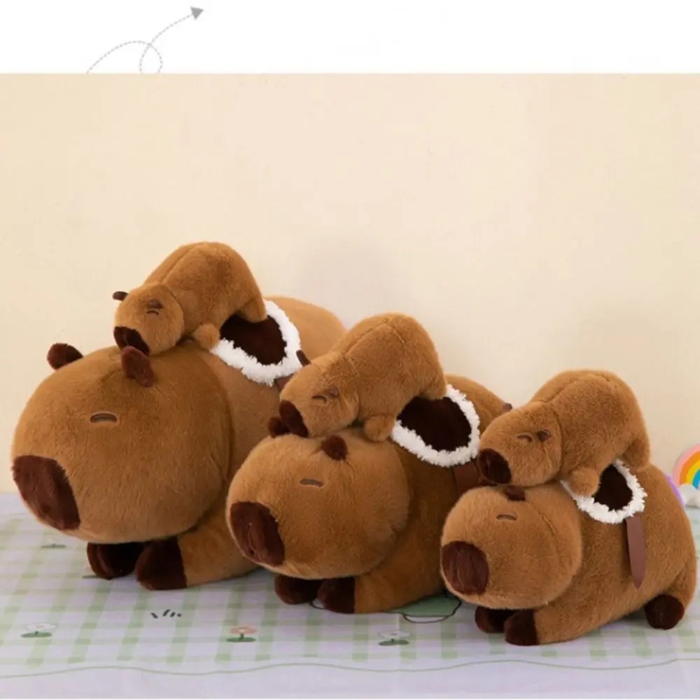 Thú nhồi bông capybara mẹ cõng con đáng yêu - Size từ 30cm đến 50cm - Móc khoá gấu bông Capybara